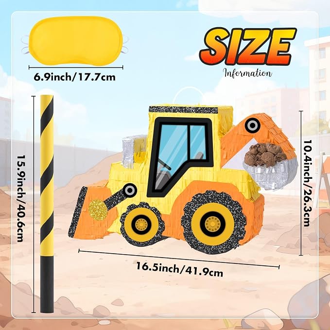 WERNNSAI Construction Piñata - Construction Party Supplies Dump Truck Piñata with Blindfold and Bat for Boys Kids Tractor Excavator Theme Birthday Party Game Decorations (16.5" x 10.4" x 3")