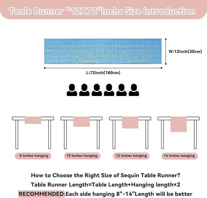Sugargirl 10 Packs 12 x 72 inches Sequin Table Runner, Glitter Blue Table Runner for Birthday Party Supplies Wedding Holiday Celebration Event Decorations