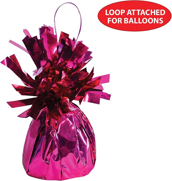 Beistle Metallic Wrapped Balloon Weight – 12 Pack, Cerise Pink Balloon Centerpiece Bouquet Holders, Party Decoration Accessories for Birthday Parties, and Valentine’s Celebrations, 6 Oz