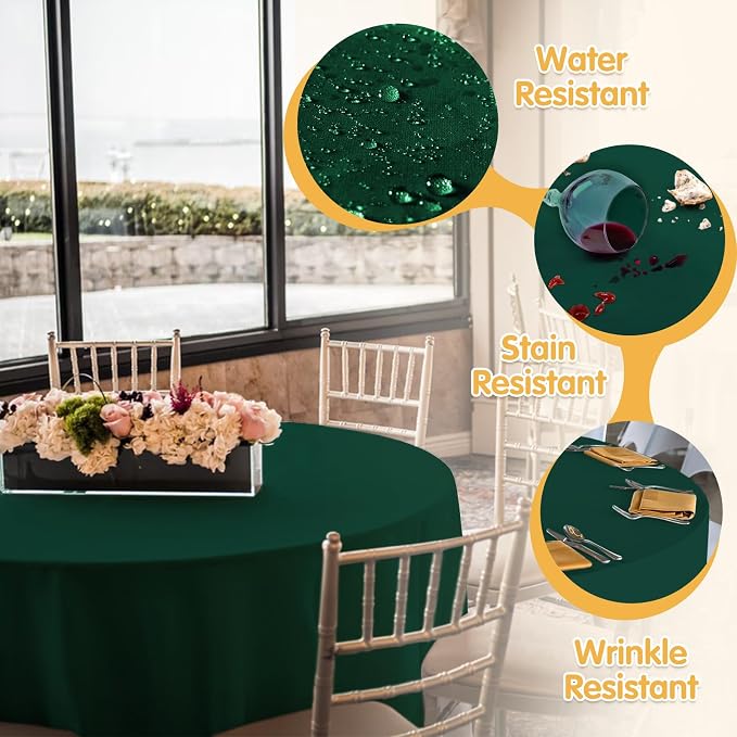 BRILLMAX 6 Pack Hunter Green Round Tablecloths 70 Inch for 30“-48” Tables - 150 GSM Polyester Fabric, Standard Drop, Water, Stain & Wrinkle Resistant Cloth Cover for Wedding Reception Banquet Dining