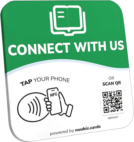 NFC Business QR Code Sign Plate forConnecting with Your Brand – Drive Offline Engagement Online – Works Like Review Tap Card & Social Media Sign – No App or Fees – Includes Stand or Adhesive