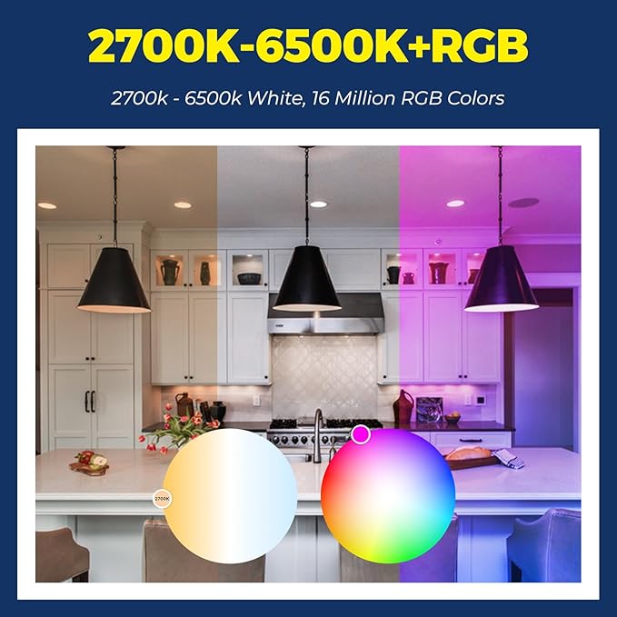Lightinginside Smart Light Bulbs 100W Equiv., 1350LM 11W Smart Bulb Works with Alexa/Google Home/SmartLife, A19 E26 RGBCW Color Changing Bulbs, No Hub Required, 2.4G WiFi & BLE Bulb, ETL Listed, 2PCS