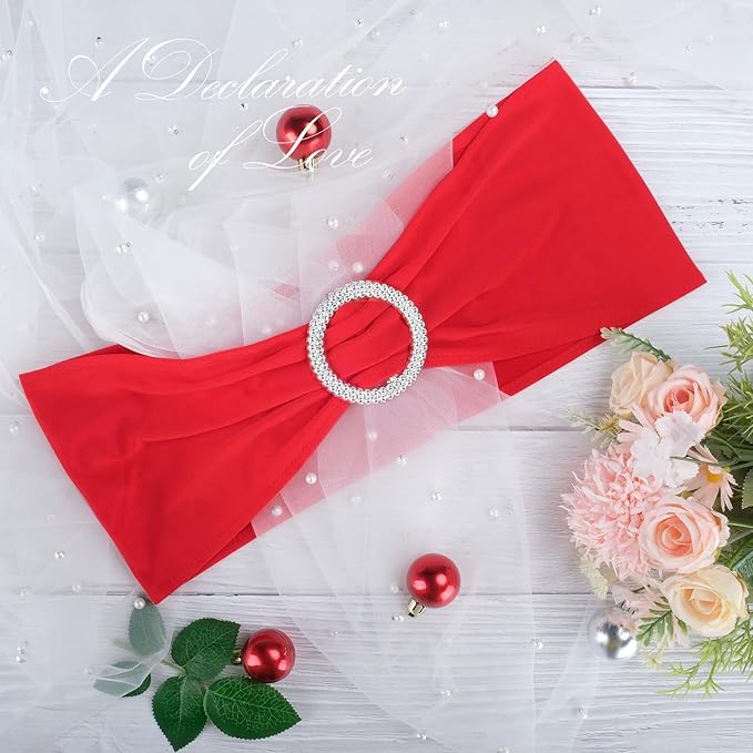 Spandex Chair Sashes Bows - Babenest 30PCS Premium Stretch Chair Cover Band with Buckle Slider Universal Elastic Chair Ties for Wedding Party Ceremony Reception Banquet Decoration (Red)