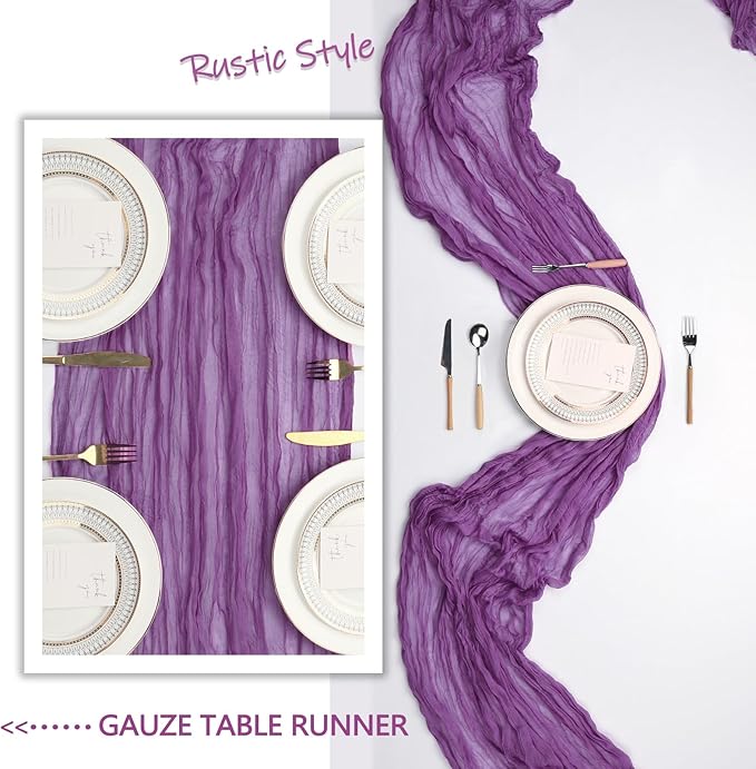 6 Pack Purple Cheesecloth Table Runner 10Ft Spring Gauze Cheese Cloth Table Runner 35x120 Inch Boho Sheer Rustic Fabric for Holiday Party Decor Baby Shower Wedding Decorations