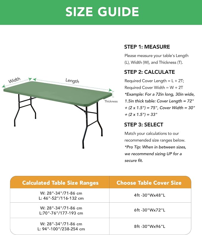 KeyWave Fitted Tablecloth Rectangle Table Cloths - 6 Pack 6 Foot Elastic Stretch Folding Table Top Cover Water-Resistant Reusable for Outdoor Picnic Camping Party Event, Sage Green, 72" L x 30" W