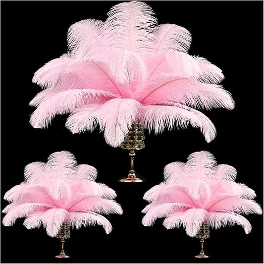 THARAHT Ostrich Feathers 90pcs Large Natural Bulk for Vase Crafts Wedding Party Centerpieces Christmas Tree Decoration Feathers,Pink