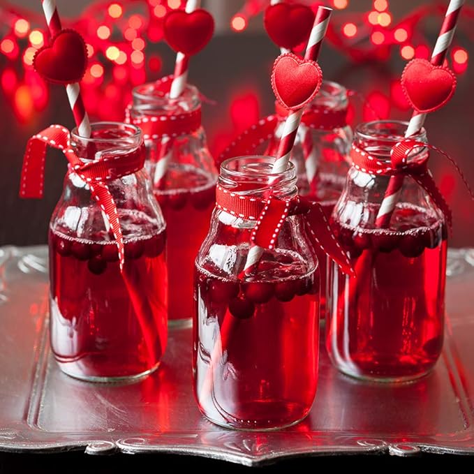ALINK 100 Red Straws, Biodegradable Red and White Striped Paper Straws for Party, Events, Crafts, Brithday, Baby Bridal Shower, Christmas Decoration Supplies