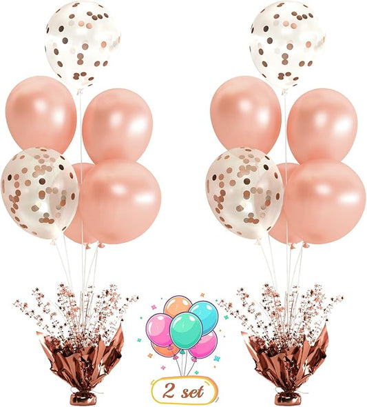 2 Set Rose Gold Christmas Table Balloons Foil Spray Table Centerpiece with Rose Gold and Confetti Balloons Stand Kit for Birthday Party Baby Shower Wedding Bridal Shower Prom Cake Table Decorations