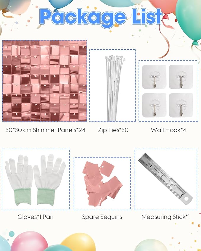 Rosegold Shimmer Wall Backdrop 24 Panels Cover 6 x 4 Ft, Photo Backdrops for Wedding,Anniversary,Birthday,Party Decoration
