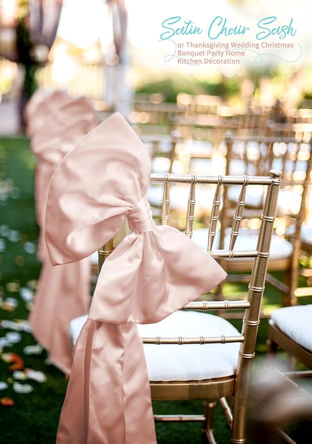 60 PCS Rose Gold Satin Chair Sashes, Ties Bows Designed Chairs Decorative, Chair Cover Sashes for Thanksgiving Wedding Christmas Banquet Party Home Kitchen Decoration (7 x 108 inch)