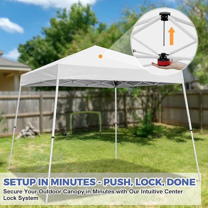 COOS BAY 10x10 Pop Up Canopy Tent, Portable Outdoor Shelter with Carry Bag for Tailgate, Party, Beach, Picnic, and Camping, 10x10 Base 8x8 Top, White