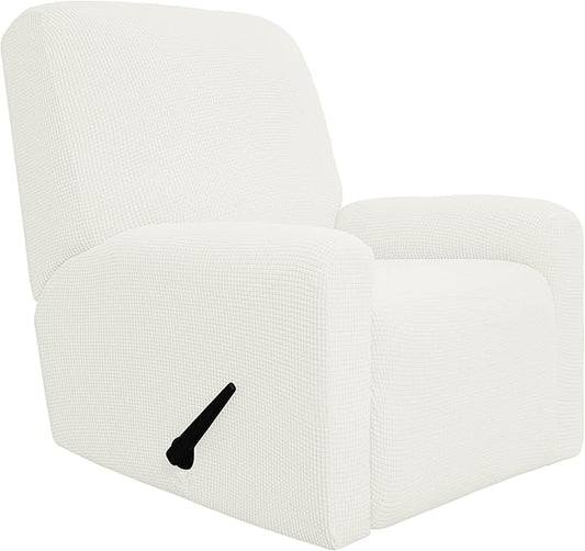 Easy-Going 4 Pieces Oversized Recliner Stretch Sofa Slipcover Sofa Cover Furniture Protector Couch Soft with Elastic Bottom, Polyester Spandex Jacquard Fabric Small Checks Cream,X-Large