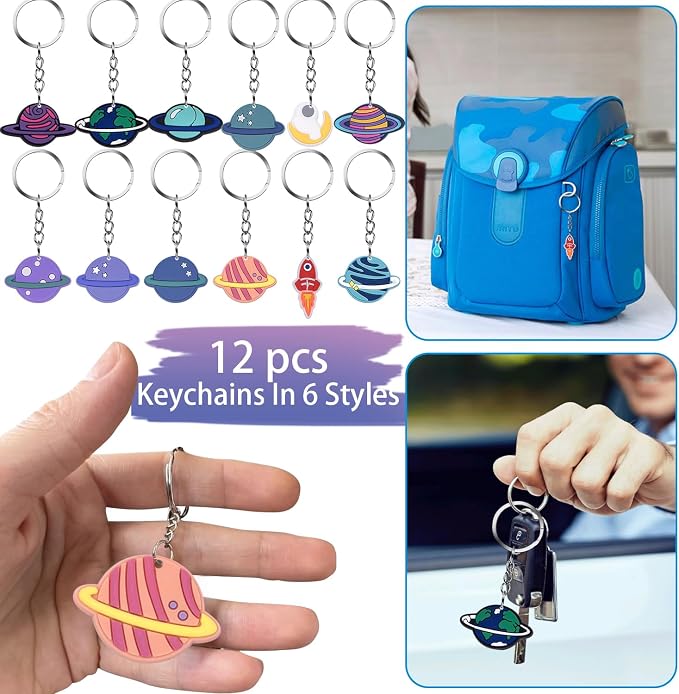 Space Party Favors, Space Themed Birthday Supplies, Including Gift Bag, Stickers, Silicone Wristbands, Badge, Notebook, Keychain, for Kids Birthday Goodie Bag Fillers Class Prizes