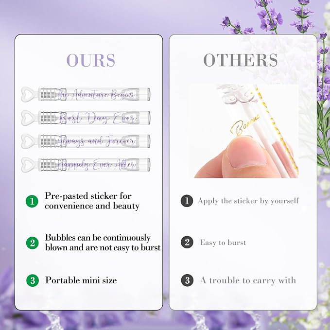 Hollowfly 120 Pack Purple Lavender Wedding Mini Bubble Wands for a Wedding Bulk White Heart Bubble for Guests Send off Wand Adults Bridal Exit Shower Party Supplies Valentine Anniversaries Celebration