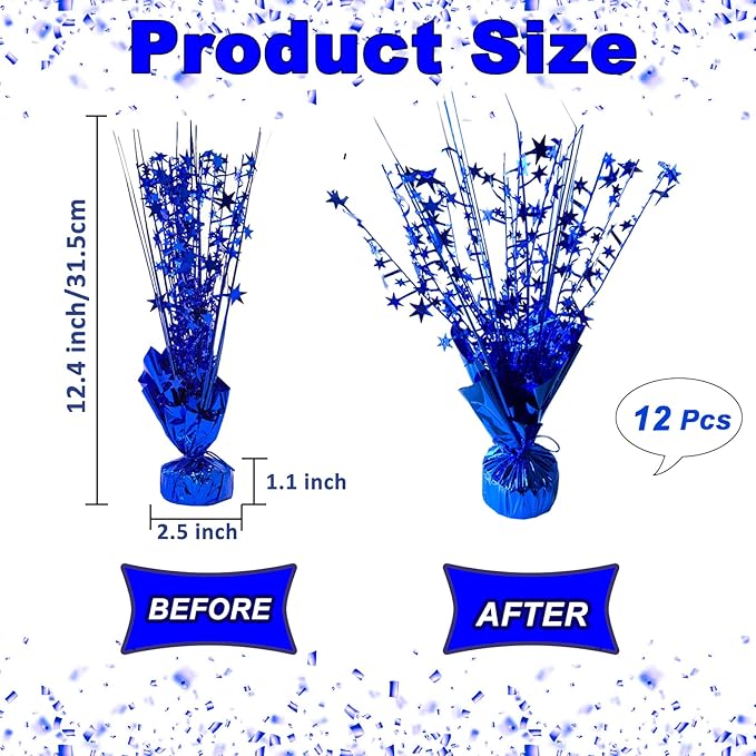 FUBININA 12 Pack Metallic Foil Spray Centerpiece Star Table Decoration Burst Table Centerpieces for Birthday New Years Nye Wedding Anniversary Graduation Holiday Party Supplies Decor, Navy Blue
