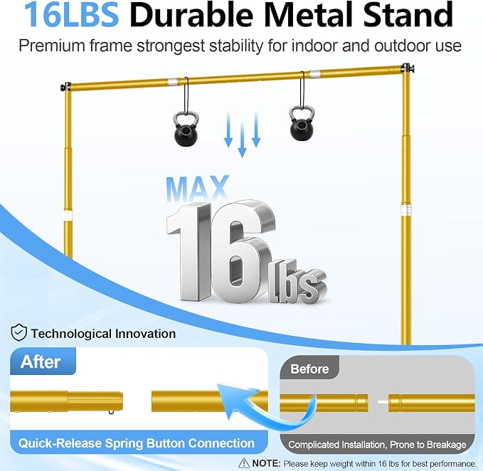 10 x 10FT Backdrop Banner Stand, Heavy Duty Adjustable Photo Background Support Frame Kit, Step and Repeat Stand for Photo Booth, Parties, Exhibition, Trade Show, Wedding - Gold