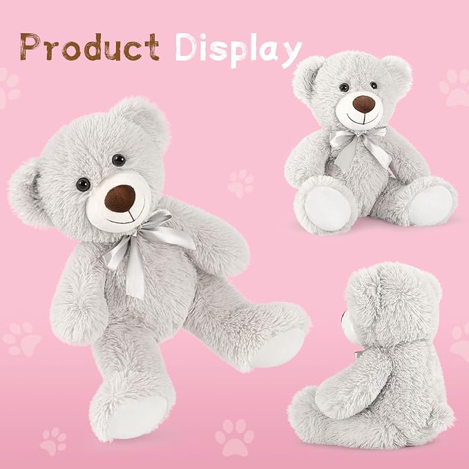 MaoGoLan Bulk Teddy Bear Baby Shower, 3 Packs Small Teddy Bear Stuffed Animals in Bulk,13.5" Small Gray Stuffed Bears Plush for Wedding,Birthday,Christmas, Party Decorations