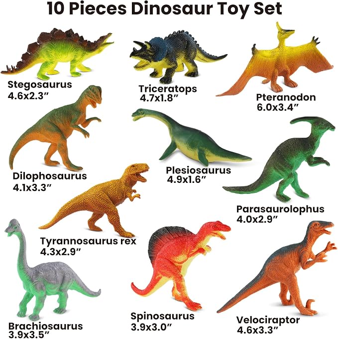 Zippytots Dinosaur Toys for Kids 3-5, 10 PCS Realistic Plastic Dinosaur Figure Toy Set Including T-Rex, Stegosaurus, Spinosaurus, Ideal Gift for Toddle