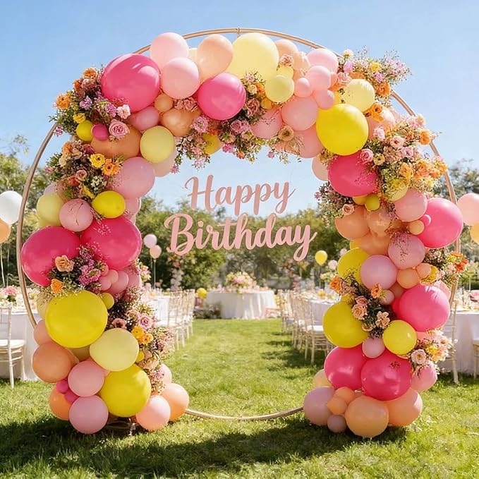 Pink Yellow Balloon Arch Double Stuffed Baby Pink Peach Balloons Different Sizes Colorful Balloon Garland For Birthday Baby Shower Spring Wildflower Wedding Home Decorations