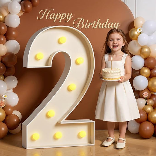 3FT Marquee Numbers 2 Large Light Up Numbers for 2nd 12th 21st Birthday Party 2026 Decorations Anniversary Light Up Sign Outdoor Pre-Cut Foam Board Kit