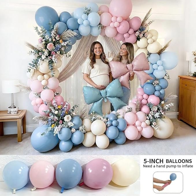 Double Stuffed Gender Reveal Balloon Arch Garland Kit 2 Large Foil Bow Balloons,Pink Blue Ivory Pastel Party Balloon for He or She, Boho Baby Shower,1st Birthday