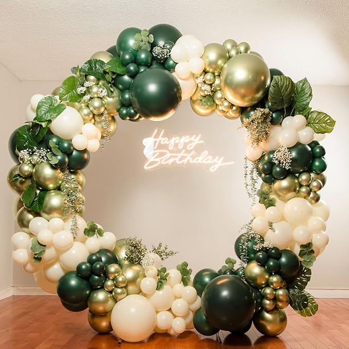 Double Stuffed Emerald Green Gold Balloon Arch Kit, Dark Dusty Green Pearl White Sand Balloon Garland Kit Metallic Gold Balloons for Baby Shower Bridal Shower Wedding Forest Birthday Party Decoration
