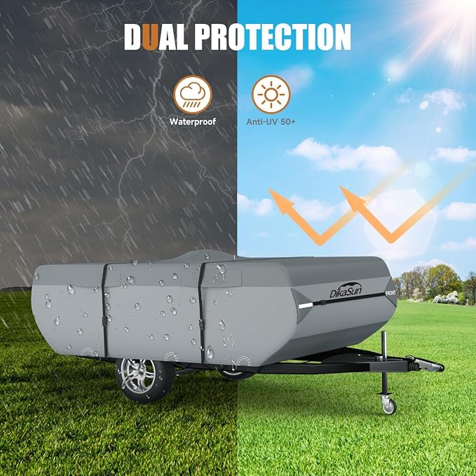 Pop Up Camper Cover 18' ~ 20', 7-Layer Waterproof Pop-up Tent Trailer Cover Anti-UV Folding Camper RV Cover for Motor Home