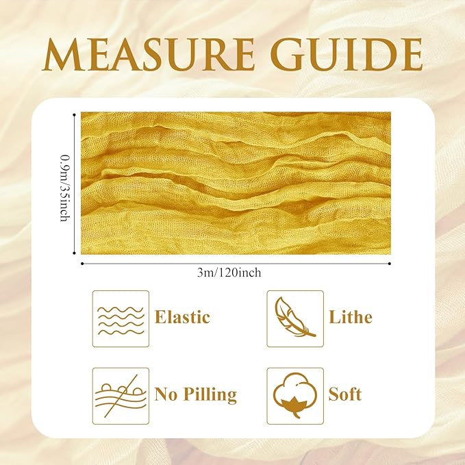 Table Runner Cheesecloth 10FT Gold Boho Gauze Cheese Cloth Rustic Sheer Table Runners for Wedding Bridal Baby Shower Party Decoration