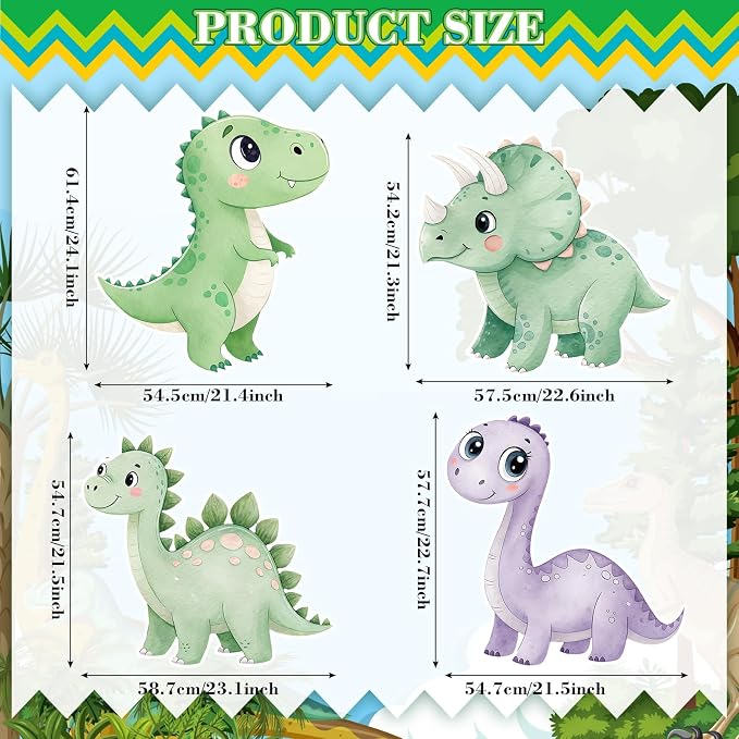Honoson 4 Pcs 23" x 24" Large Dinosaur Cardboard Cutouts, Baby Shower Dino Birthday Party Decoration Backdrop Standup Yard Signs for Cute Dinosaur Photo Booth Props Party Supplies