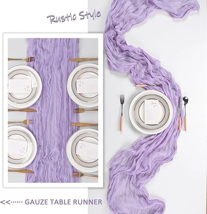 12 Pack Lilac Purple Cheesecloth Table Runner 10Ft Spring Lavender Gauze Cheese Cloth Table Runner 35x120 Inch Boho Sheer Rustic Fabric for Party Decor Baby Shower Wedding Decorations