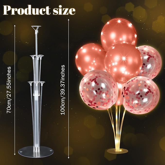 Junkin 10 Set Balloon Stand Kit for Centerpiece with LED String Light 100 Pcs Balloons Table Balloon Stand Centerpieces for Birthday Wedding Baby Shower Back to School Party Decor(Rose Gold)