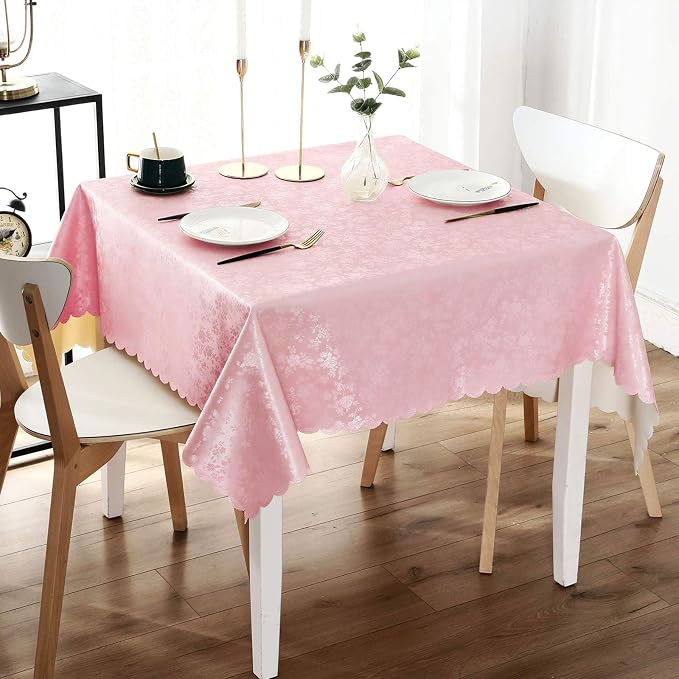 Smiry Square Table Cloth, Waterproof Heavy Duty Vinyl Tablecloths, Wipeable Washable Table Cover for Kitchen and Dining Room (Pink, 70" X 70")