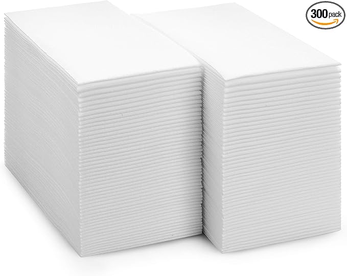 BloominGoods Disposable Bathroom Paper Napkins | 300-Pack 8" x 17" Single-Use Linen-Feel Guest Towels, Made In USA | Cloth-Like Hand Tissue Paper, White (MEDIUM SIZE - Pack of 300)