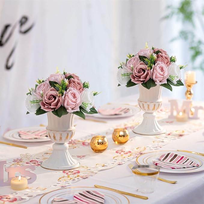 Sziqiqi Pink Silk Flower Ball for Wedding Centerpiece - Fake Dusty Rose Flowers Artificial Floral Arrangement Center Piece Kissing Bouquet for Party Flores Artificiales para Decoracion