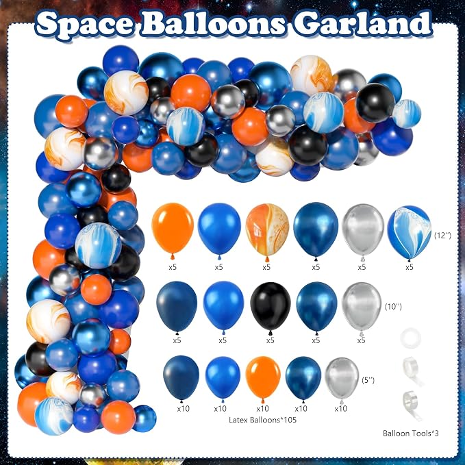 Outer Space Birthday Party Decorations, Space Themed Party Decorations, Space Party Decorations Includes Banner Backdrop Tablecloth Cake Topper Balloon Garland Kit for Space Astronaut Birthday Decor
