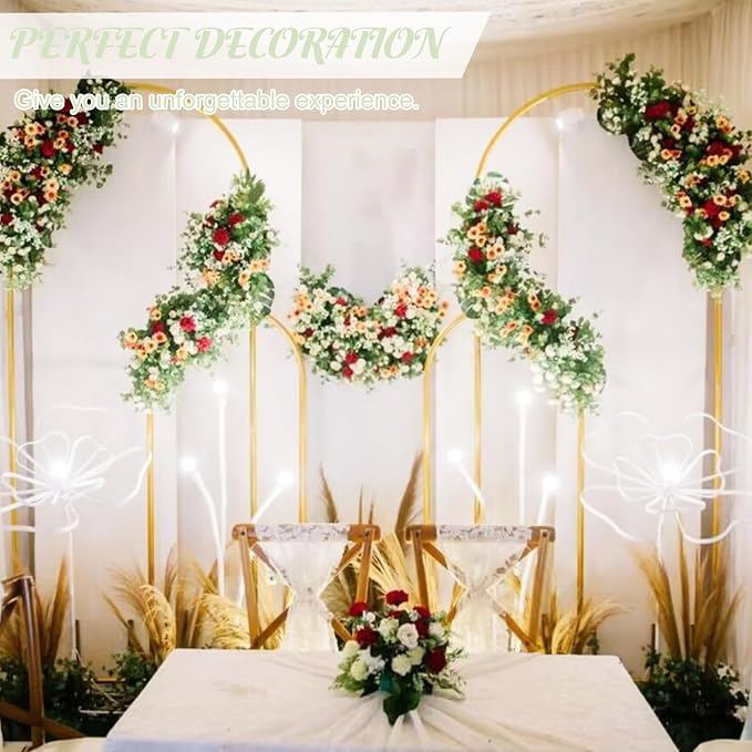 Metal Arch Stand and Cover Set,1 Sage Green Spandex Fitted Backdrop with 1 Gold Wedding Arched Stand Frame for Parties Birthday Baby Shower Bridal Banquet Decoration (7.2FT)