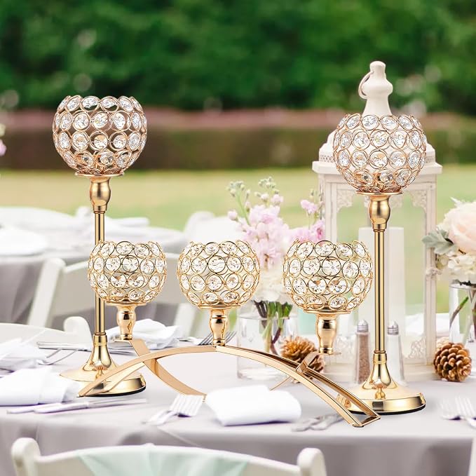 Set of 3 Gold Candle Holders Wedding Table Centerpieces,Tealight Candlestick Candelabra Stand with 3 Arms for Fireplace Home Living Room Decor,Valentine's Day Housewarming