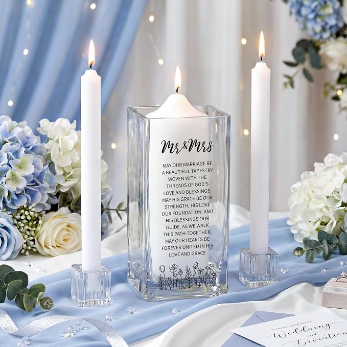 Irenare Unity Candles with Holder for Wedding Ceremony Unity Candle Set Wedding Table Decorations Accessories for Formal Events Church(Glass Dome)
