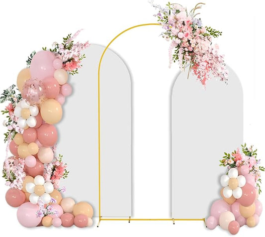 Bazen Wedding Arch Backdrop Stand 7.2FT, 6.6FT, 6FT Set of 3 Metal Arch Backdrop Stand with White Arch Cover for Birthday Party Wedding Ceremony Bridal Baby Shower Banquet Party Event Decor