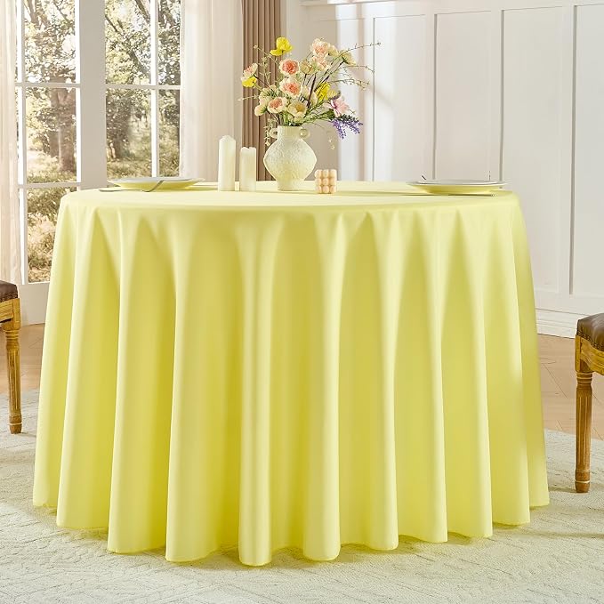 Round Tablecloth 6 Pack 90 Inch Yellow Tablecloths Washable Decorative Linen Polyester Table Clothes Cover for Dining Table Banquets Buffet Parties and Wedding