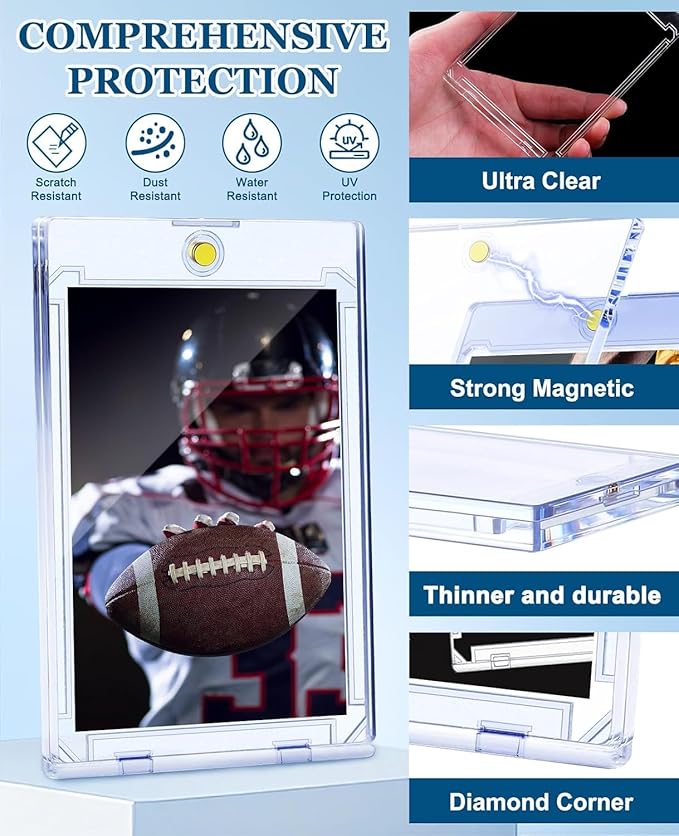 130pt Magnetic Card Holder: 40ct One Touch Card Holders for Trading Cards, 130 pt U-V Protection Magnetic Card Case for Sports Game Cards, Football, Baseball