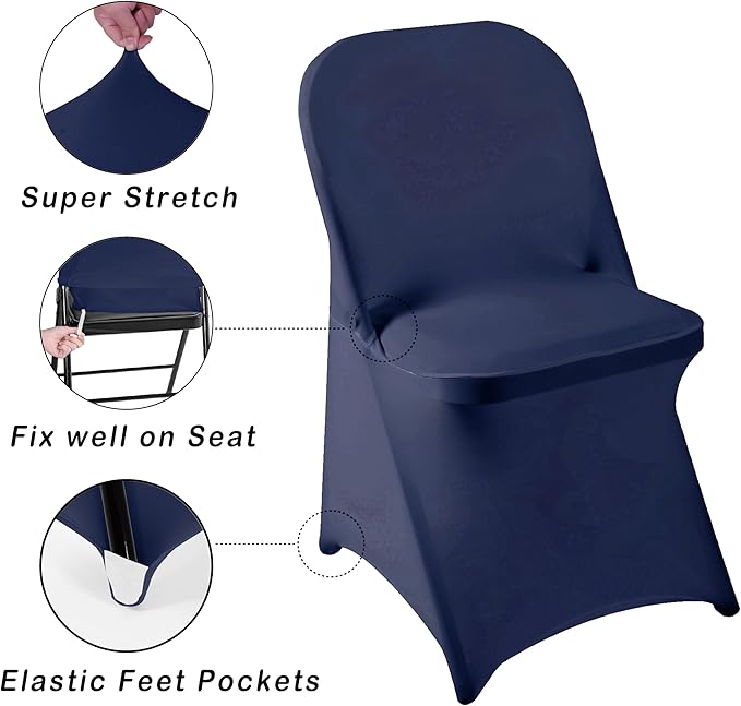 12 PCS Waterproof Stretch Spandex Folding Chair Covers, Dining Room Chair Slipcovers Protector for Wedding, Banquet, Party, Holidays, Celebration and Decoration（Navy Blue）
