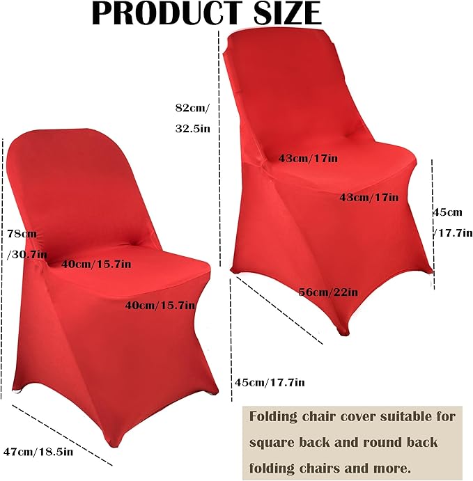 10PCS Stretch Spandex Folding Waterproof Chair Covers,Universal Fitted Chair Cover Protector for Wedding Party Banquet Holidays Celebration Decoration(Red)