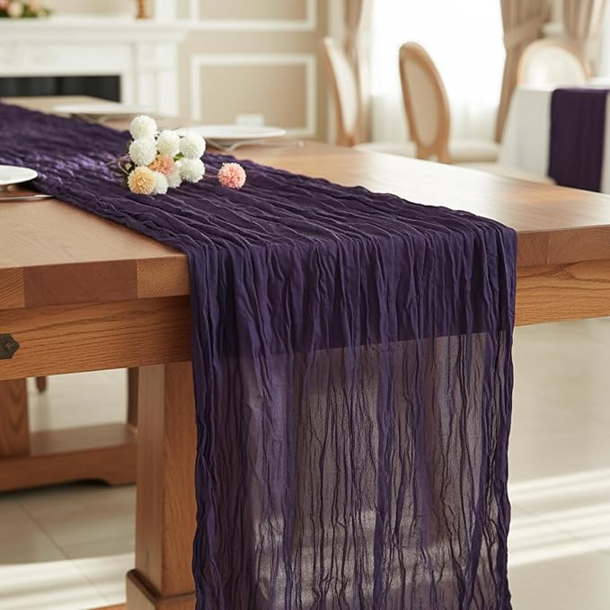 3 Pack Dark Purple Cheesecloth Table Runner 120 Inch 10FT Cheese Cloth Fabric Runners for Baby Shower, Banquet, Theme Party, Wedding Decoration