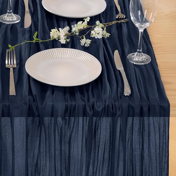 MLMC 3 Pack Navy Table Runner 10ft Spring Sheer Gauze Cheesecloth Table Runner Cheese Cloth Centerpiece Decororations 35x120 Inches for Easter Wedding Bridal Baby Shower Birthday Party Decor