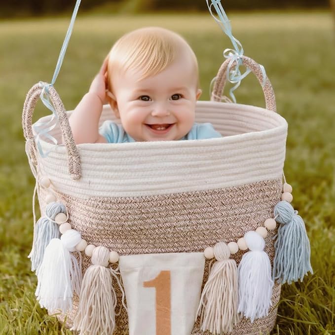 Baby First Birthday Party Decorations First Highchair Banner For Baby Boys Blue High Chair Banner Crown Cake Topper Baby Photo Banner 1st Birthday Photo Backdrop (Blue)
