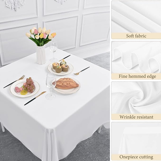 Pesonlook 6 Packs Square Tablecloth White, 52×52Inch Square Table Cover Polyester Table Cloth Washable for Buffet/Wedding/Party