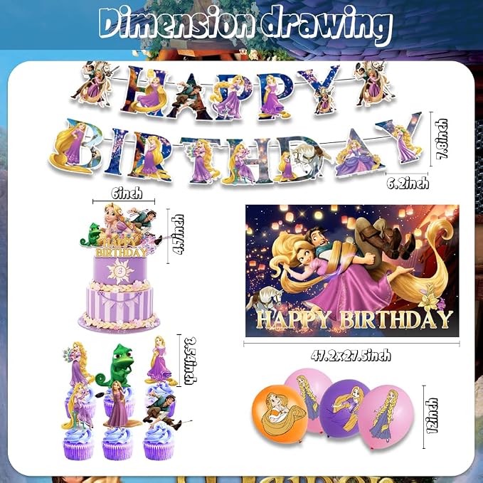 42Pack Rapunzel Party Supplies Kit Set Include Banner ,Cake Topper ,Backdrop ,Balloons for birthday Party Decorations (YE6)