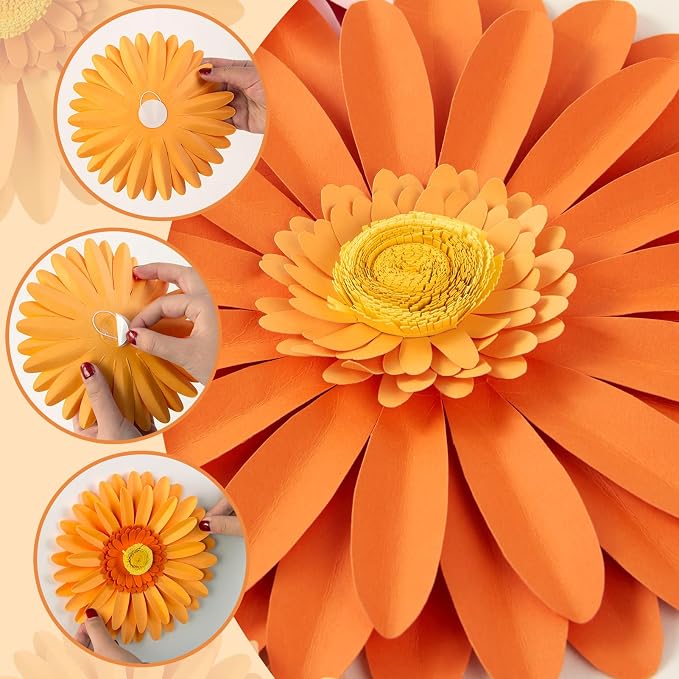 Daisy Paper Flowers Wall Decor 3D Orange Pink Large Flowers Bulletin Board Decoration Spring Garden Groovy Birthday Decorations for Women Girls Baby Shower Classroom Office Boho Nursery Wall Decor