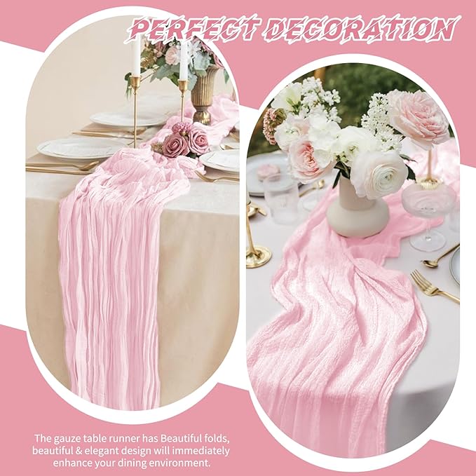 20 Pack Cheesecloth Table Runner - 17x108 Inch Light Pink Boho Gauze Cheese Cloth Table Runners for Baby Bridal Shower Decoration Wedding Party Summer Garden Farmhouse
